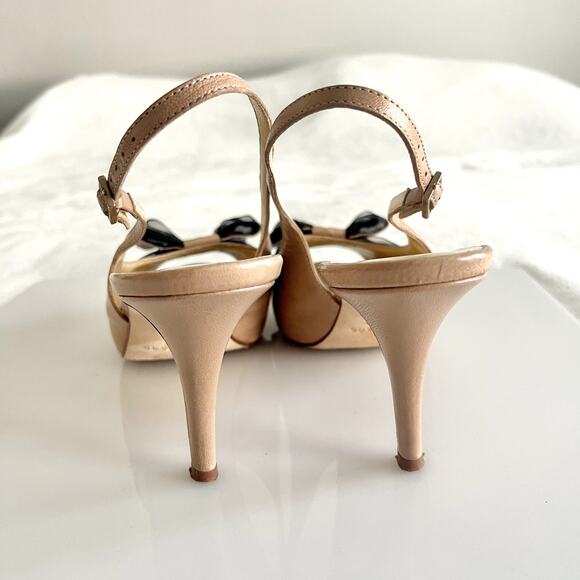 Kate Spade Billow Bow Heels Sz 6-1/2 Beige Nude Slingback Peep Toe Sandals Shoes - Picture 5 of 9